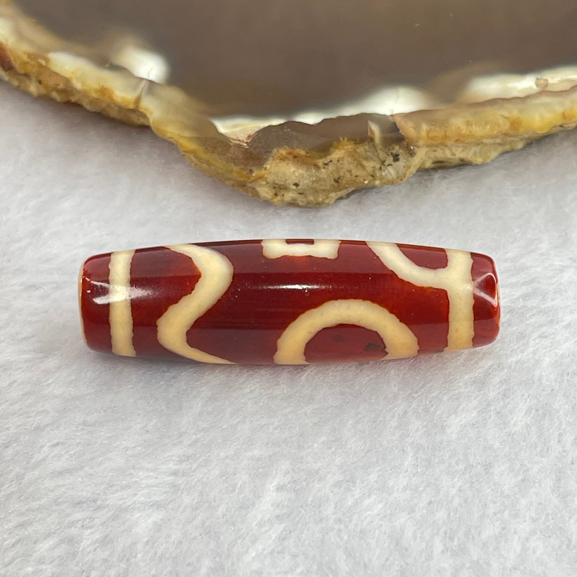 Natural Powerful Tibetan Old Oily Red Orange White Agate Sky Door Serenity 1 Eye Dzi Bead Heavenly Master (Tian Zhu) 一眼天诛 8.14g 38.1 by 11.6mm - Huangs Jadeite and Jewelry Pte Ltd