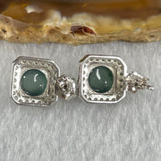 Type A Icy Blueish Green Jadeite Cabochons With Crystals in S925 Sliver Earrings 2.54g 6.6 by 4.0mm - Huangs Jadeite and Jewelry Pte Ltd