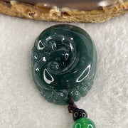 Natural Type A Blueish Green Jadeite Dragon Head on Ruyi Pendant 17.96g 43.5 by 29.4 by 6.5mm - Huangs Jadeite and Jewelry Pte Ltd