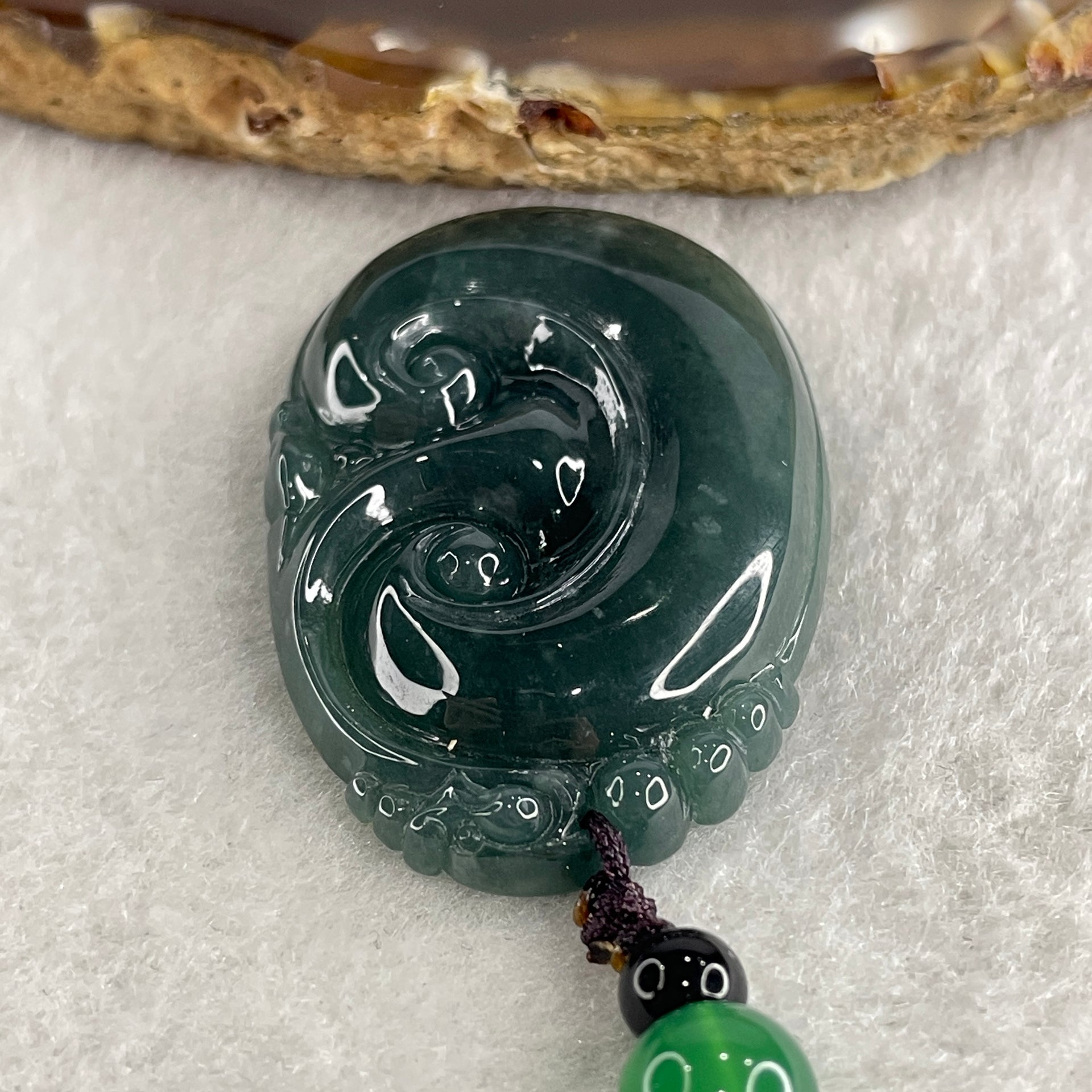 Natural Type A Blueish Green Jadeite Dragon Head on Ruyi Pendant 17.96g 43.5 by 29.4 by 6.5mm - Huangs Jadeite and Jewelry Pte Ltd