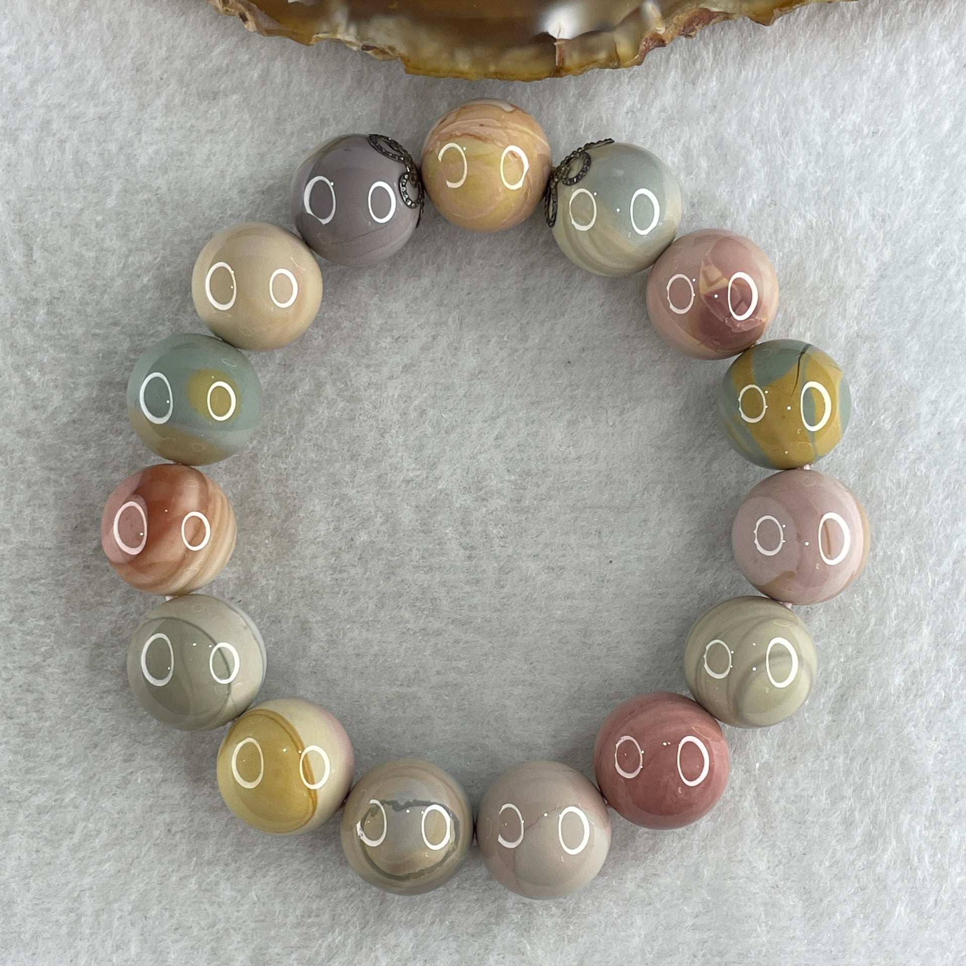 Natural Alashan Agate Pastels Pink Beads Bracelet 46.70g 15.5cm 13.4mm 15Beads - Huangs Jadeite and Jewelry Pte Ltd