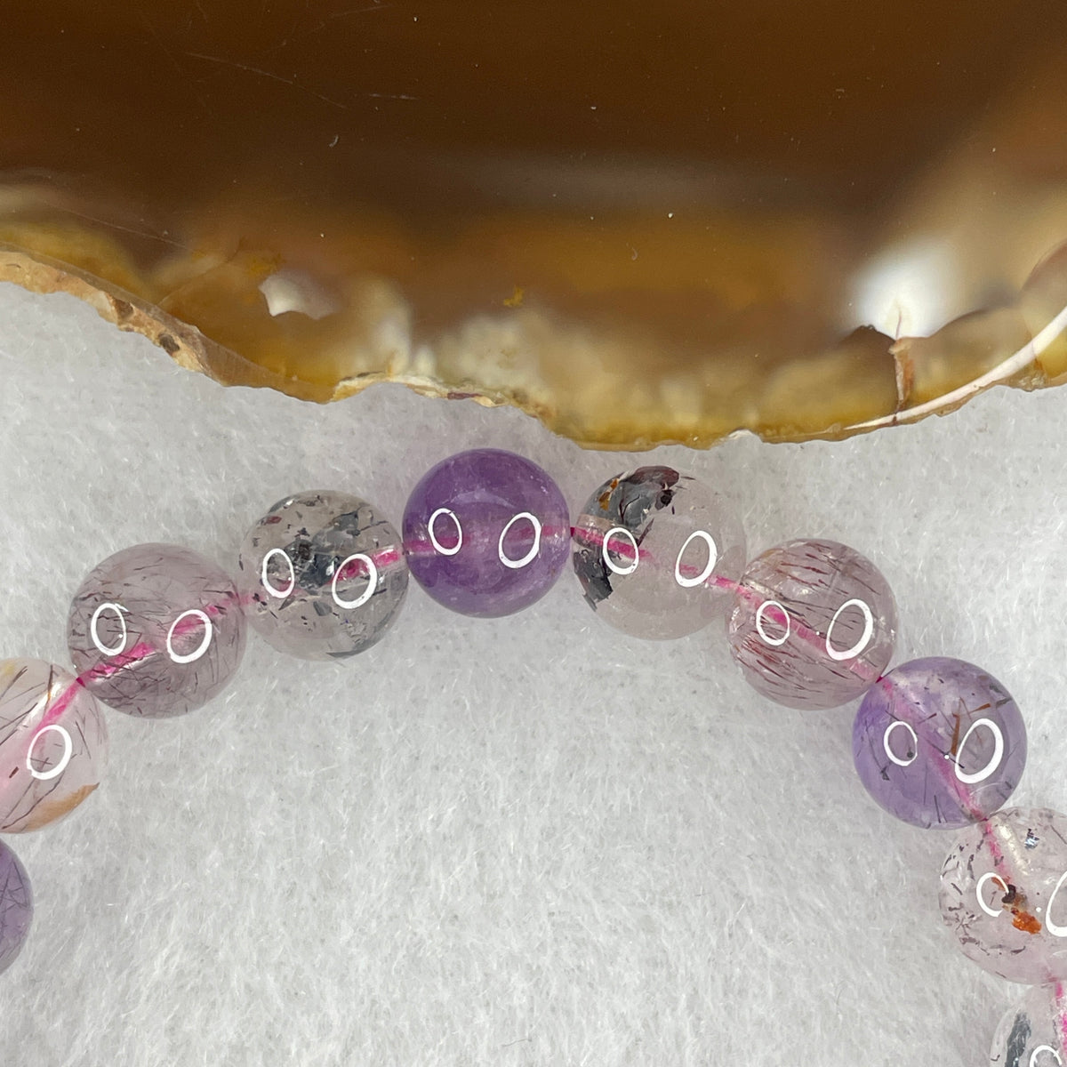 Certified Above Average Grade Natural Super 7 Crystal Beads Bracelet | 7.8mm Sacred 7-Mineral Synergy Power (15.49g | 15.5cm Petite Wrist Sizing | 24 Beads)