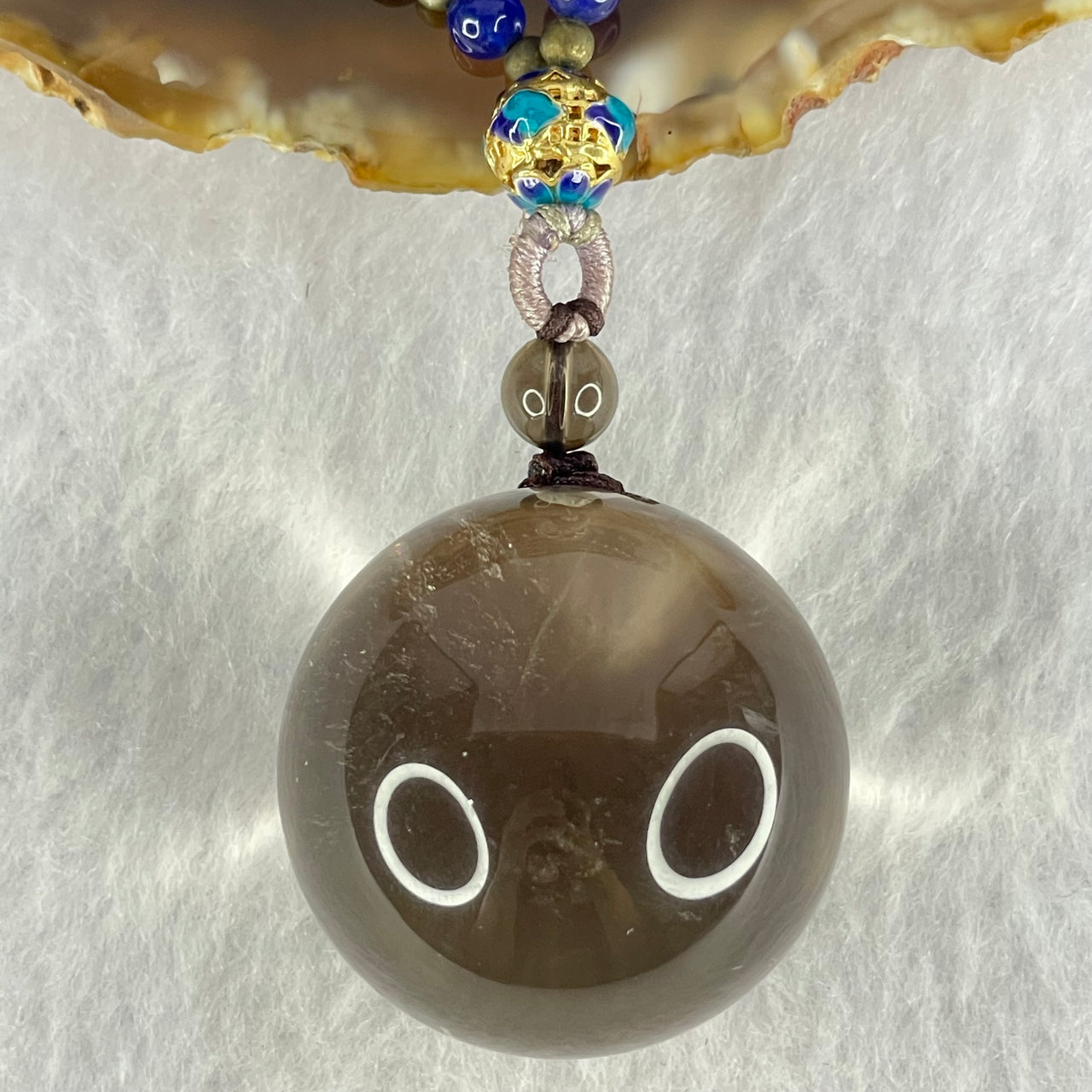 Natural Smoky Quartz Crystal Sphere Pendant with Mini Beads Necklace 59.74g 60cm 31.1mm 4.6mm 149 Beads - Huangs Jadeite and Jewelry Pte Ltd
