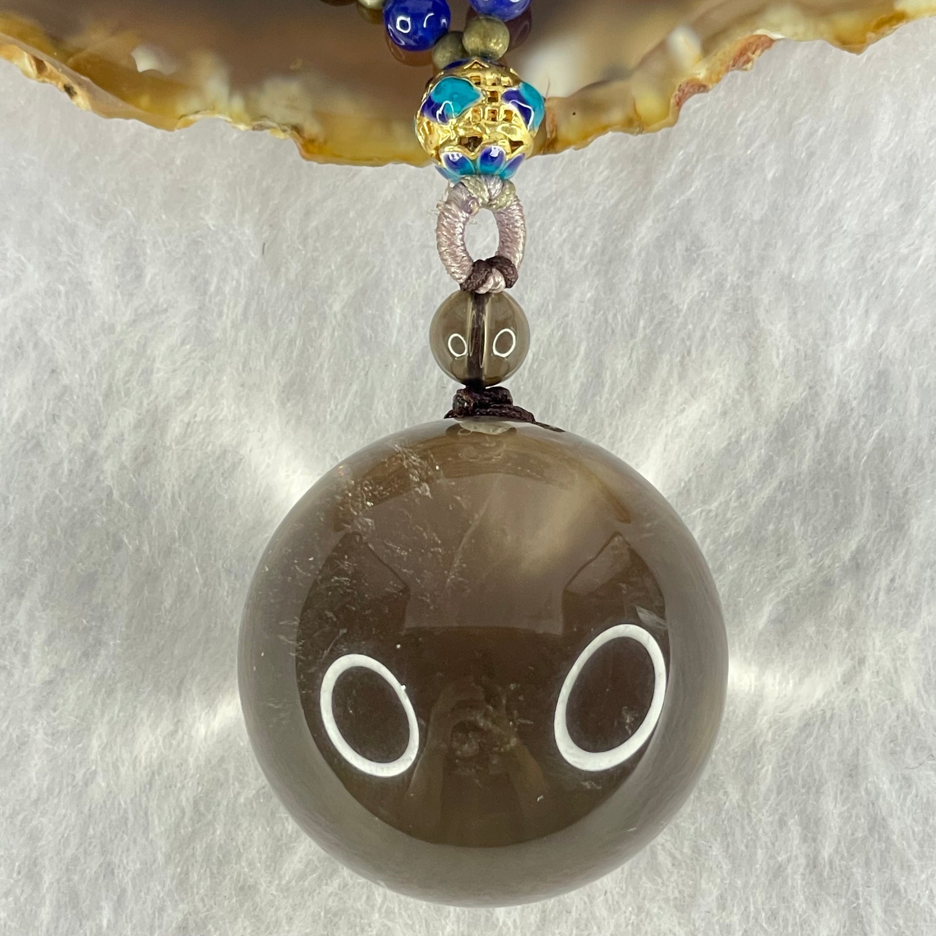 Natural Smoky Quartz Crystal Sphere Pendant with Mini Beads Necklace 59.74g 60cm 31.1mm 4.6mm 149 Beads - Huangs Jadeite and Jewelry Pte Ltd