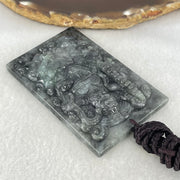 Type A Wuji Black with Light Green Jadeite Zhao Gong Yuashuai God Of Wealth Pendant 70.89g 72.9 by 5.9 by 11.2mm - Huangs Jadeite and Jewelry Pte Ltd