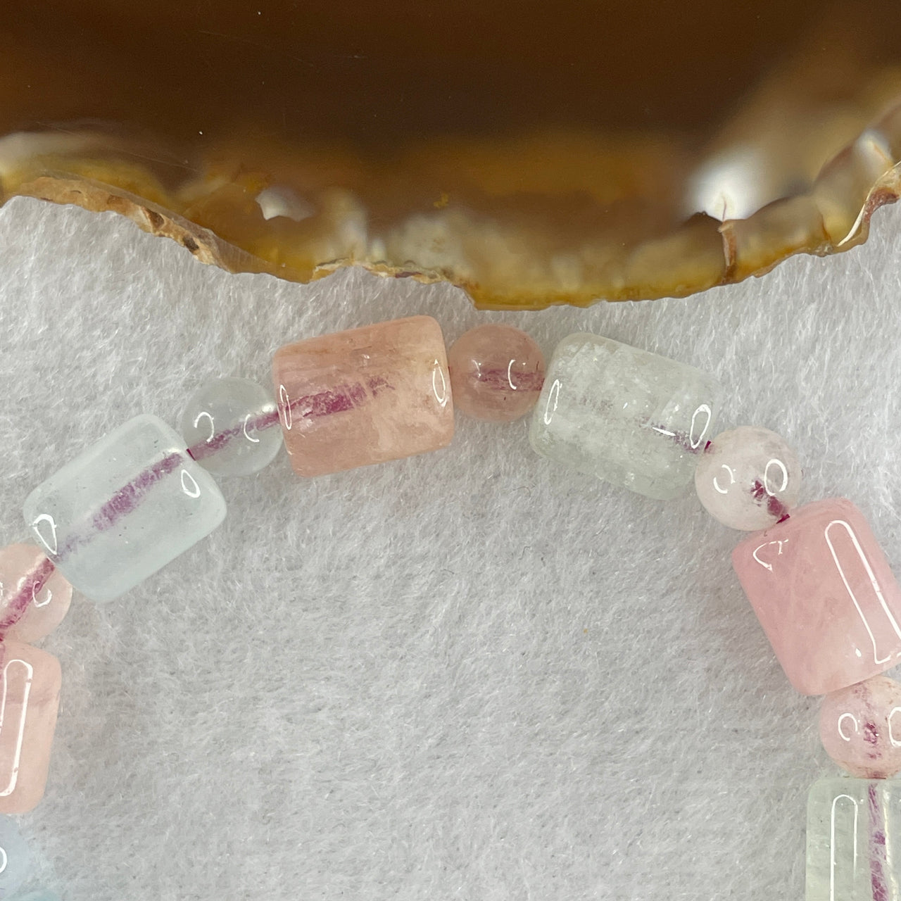 Natural Morganite 10 Pieces Lulu tong Barrel and Beads Bracelet 18.11g 14cm each about 8.5 by 10.7mm