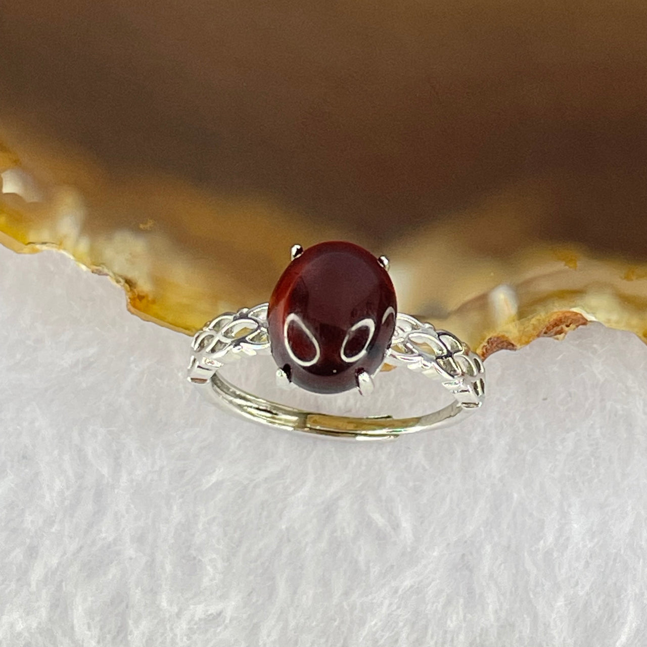 Natural Blood Red Amber in S925 Sliver Ring 1.55g 10.2 by 8.5 by 6.0mm - Huangs Jadeite and Jewelry Pte Ltd