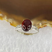 Natural Blood Red Amber in S925 Sliver Ring 1.55g 10.2 by 8.5 by 6.0mm - Huangs Jadeite and Jewelry Pte Ltd
