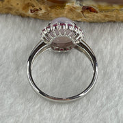 High Grade Natural Type A Bright Lavender Jadeite Cabouchon Oval Shape Ring in 18K AU750 White Gold with Natural Pink Sapphires 4.24g 11.2 by 9.3 by 5.8mm US6.8 HK15 - Huangs Jadeite and Jewelry Pte Ltd