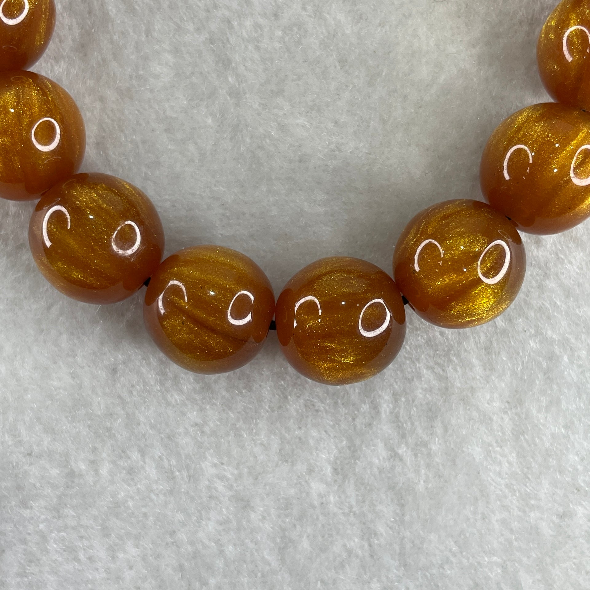 Golden Silk Willow Beads Bracelet 24.59g 16cm 13.6mm 15Beads - Huangs Jadeite and Jewelry Pte Ltd