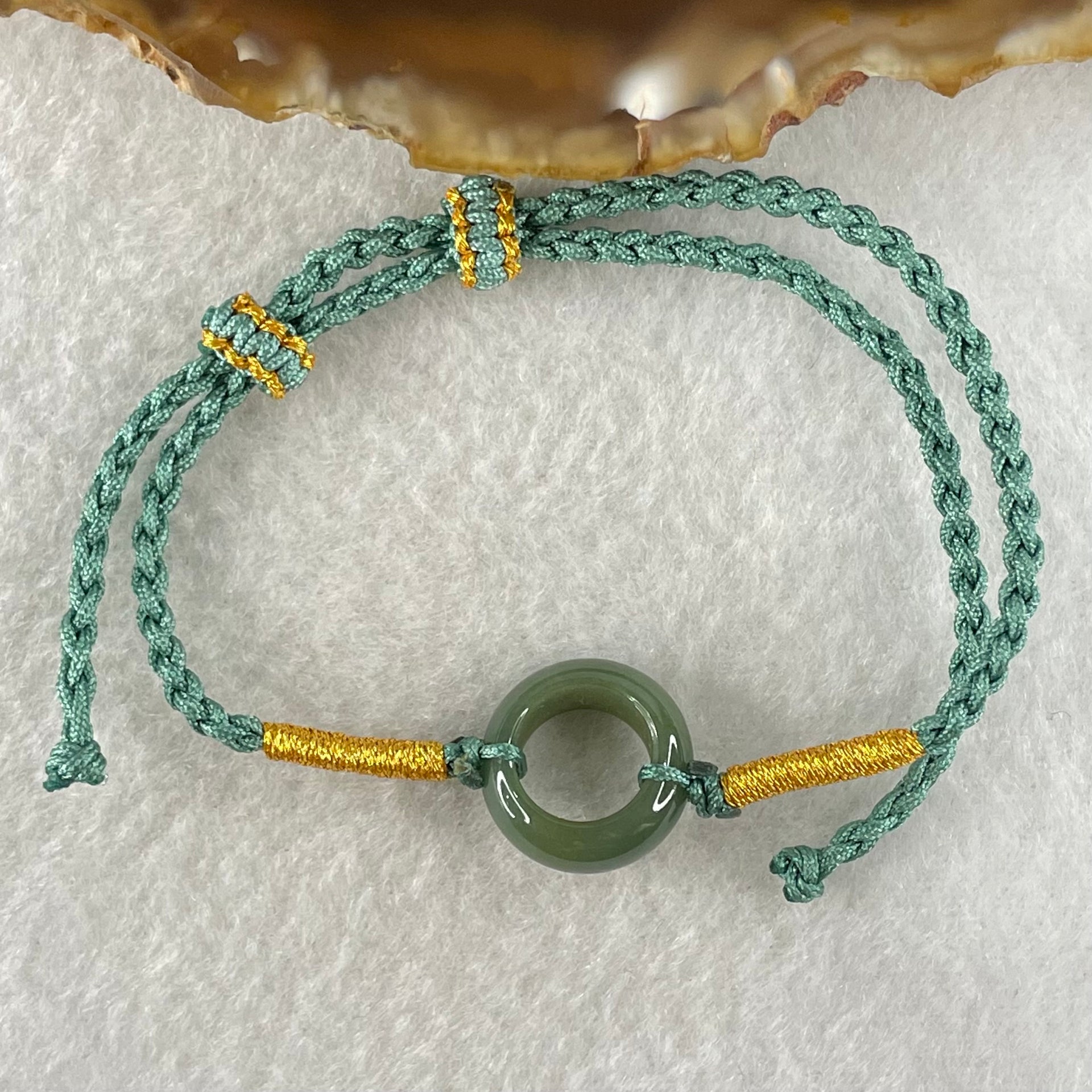Type A Blueish Green Jadeite Ping An Kou Donut With String Bracelet 2.51g 15.0 by 6.2mm - Huangs Jadeite and Jewelry Pte Ltd