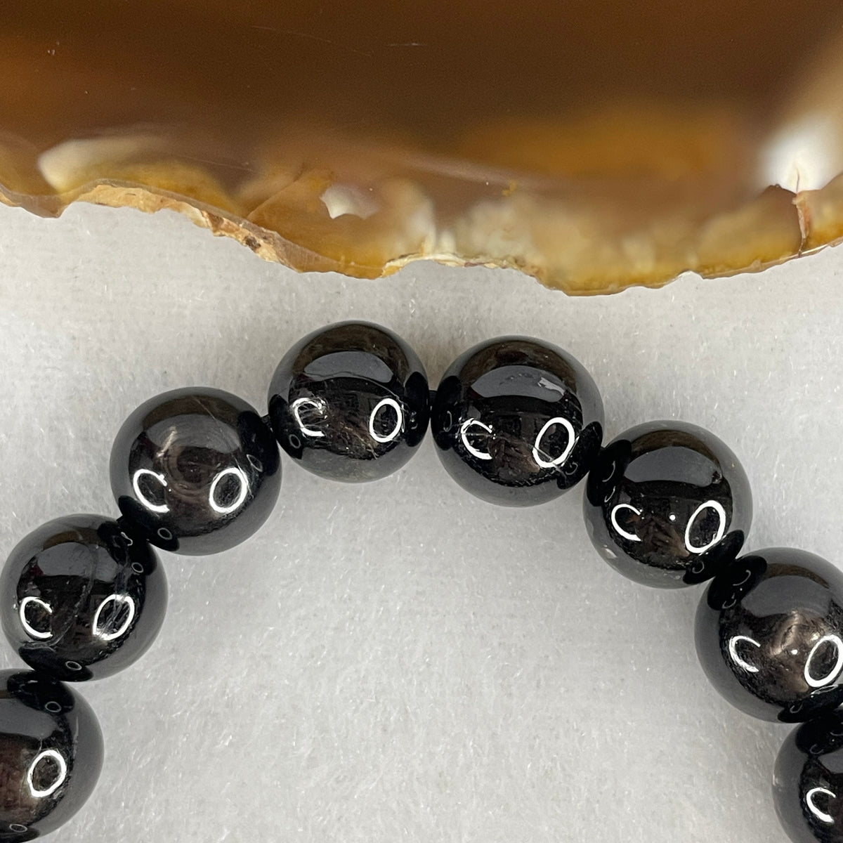 Certified Good Grade Natural Black Hypersthene Enstatite Beads Bracelet | 15.5cm Strand of 19 Matched 10.3mm Beads (33.85g | Metallic Silver Schiller Sheen | "Velvet Labradorite" Shielding & Laser Focus)
