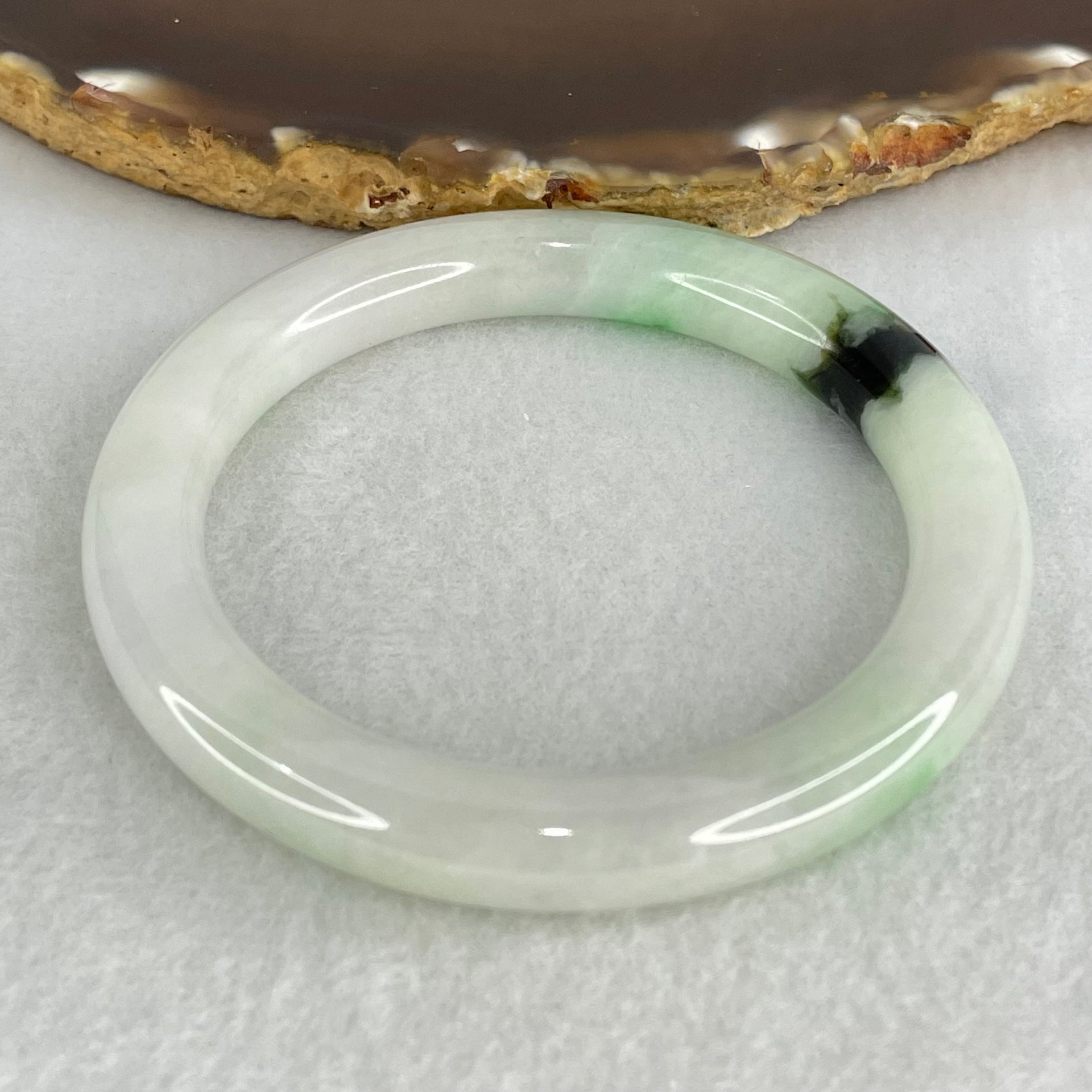 Type A Green with Moss Green Patches Jadeite Bangle Internal Diameter 55.0mm 46.39g 9.4 by 9.6mm (Internal Lines) - Huangs Jadeite and Jewelry Pte Ltd