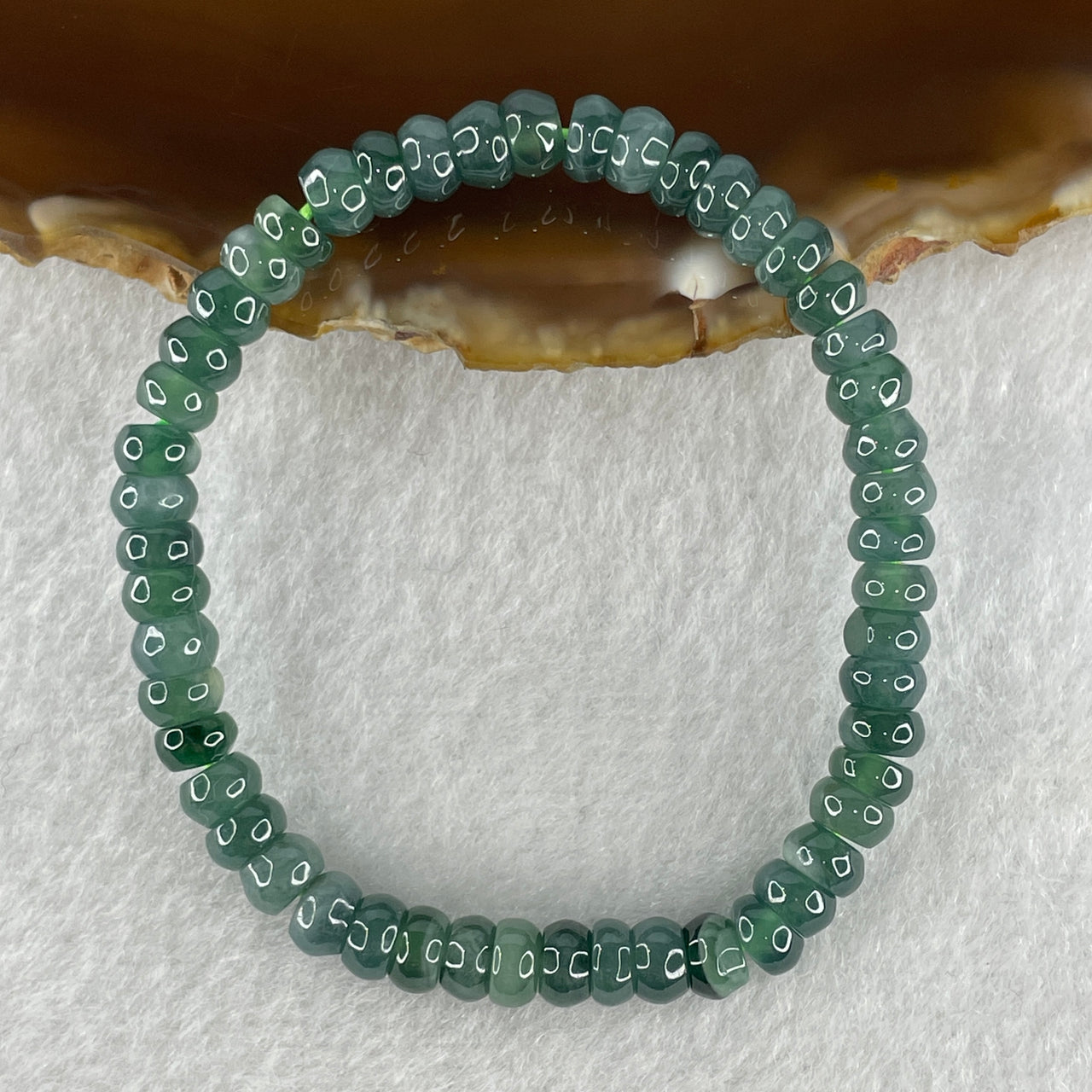 Natural Type A Blueish Green Jadeite Donut Shape Beads Bracelet 9.80g 13.5cm 5.6mm 50 Beads - Huangs Jadeite and Jewelry Pte Ltd