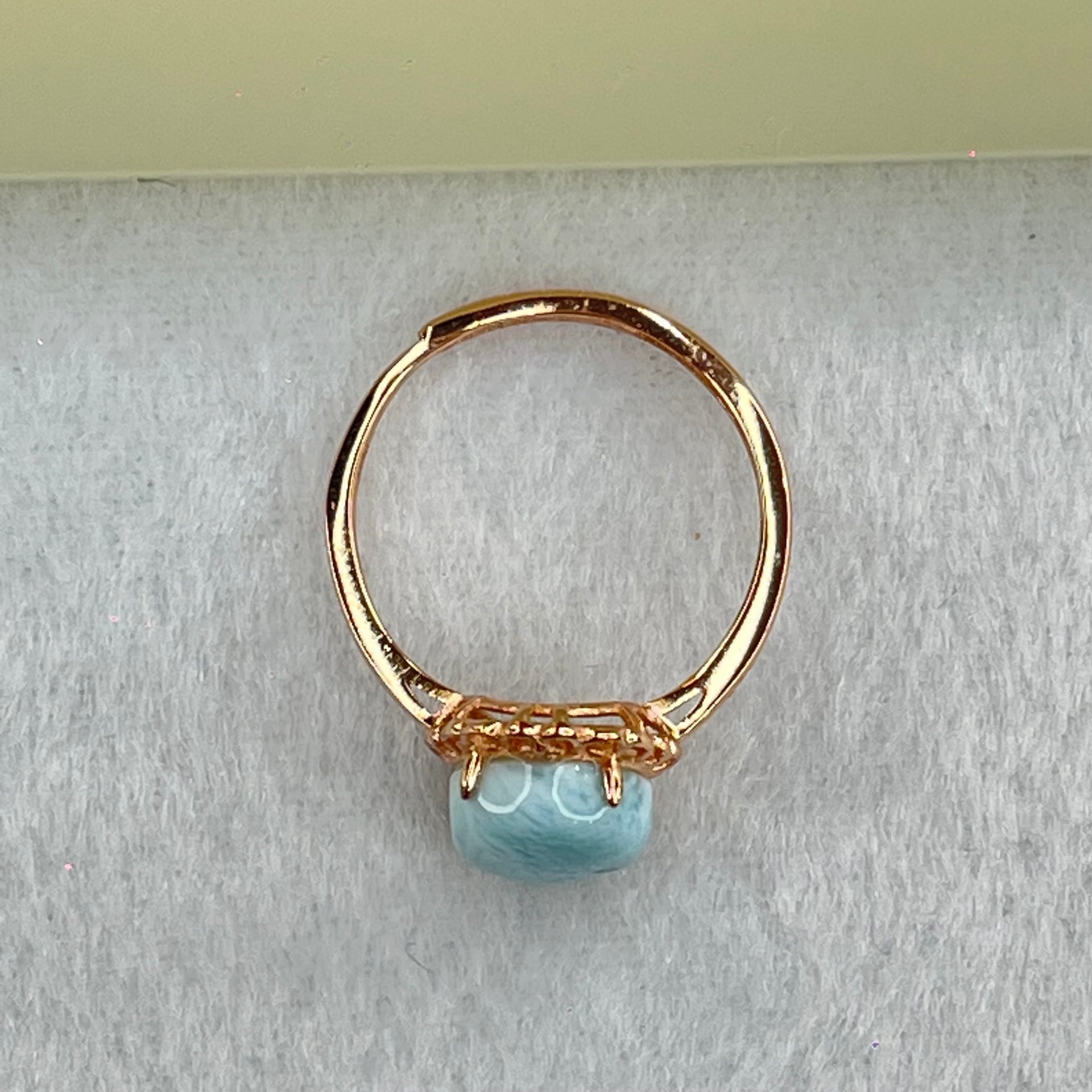 Natural Larimar in S925 Silver Rose Gold Color Ring (Adjustable Size) 1.94g 9.2 by 4.5mm - Huangs Jadeite and Jewelry Pte Ltd