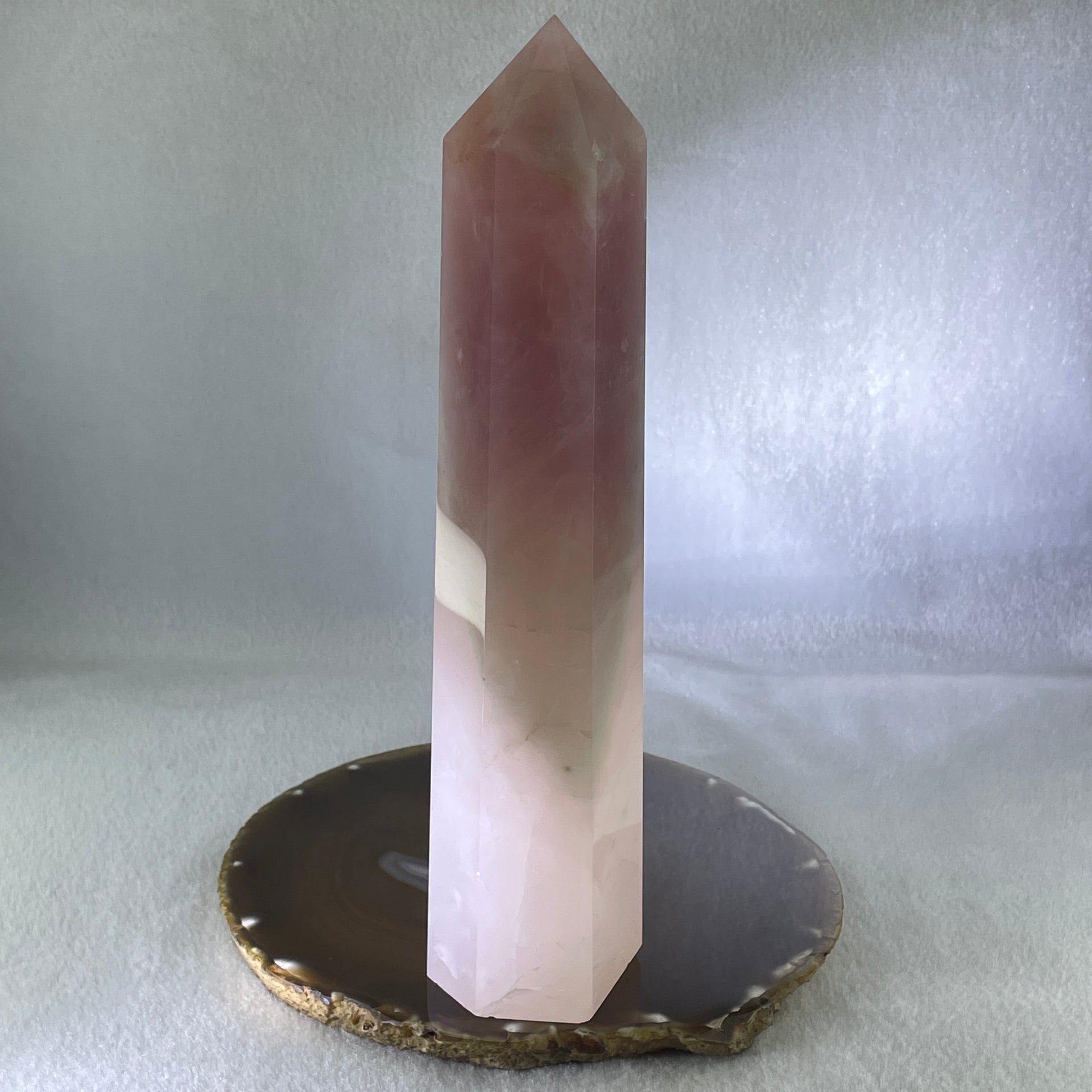 Natural Rose Quartz Tower Display 726.4g 49.5 by 41.2 by 205.0mm - Huangs Jadeite and Jewelry Pte Ltd