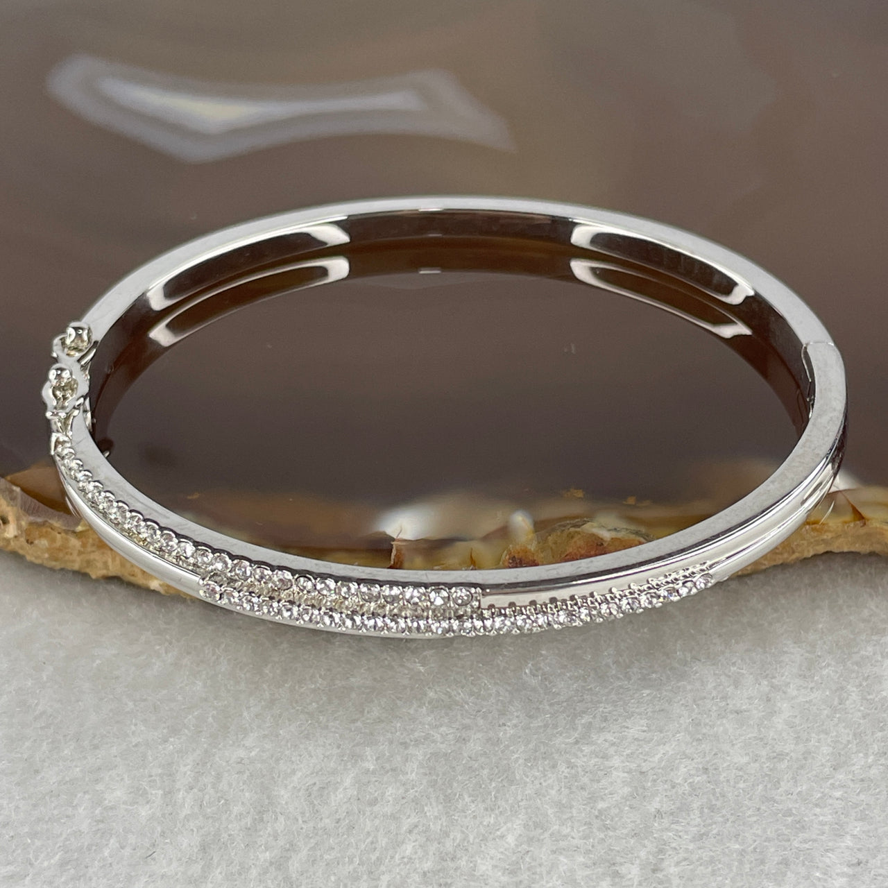 57.4mm Moissanite Pavé Bangle in S925 Silver - 14.42g Substantial Round Brilliant Cut Cuff - 4.7x4.4mm Modern Square-Profile Bracelet