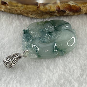 Type A Natural Semi Icy Blueish Green with Piao Hua Flora Jadeite Ruyi in S925 Silver Pendant 6.48g 32.2 by 21.4 by 5.1mm - Huangs Jadeite and Jewelry Pte Ltd