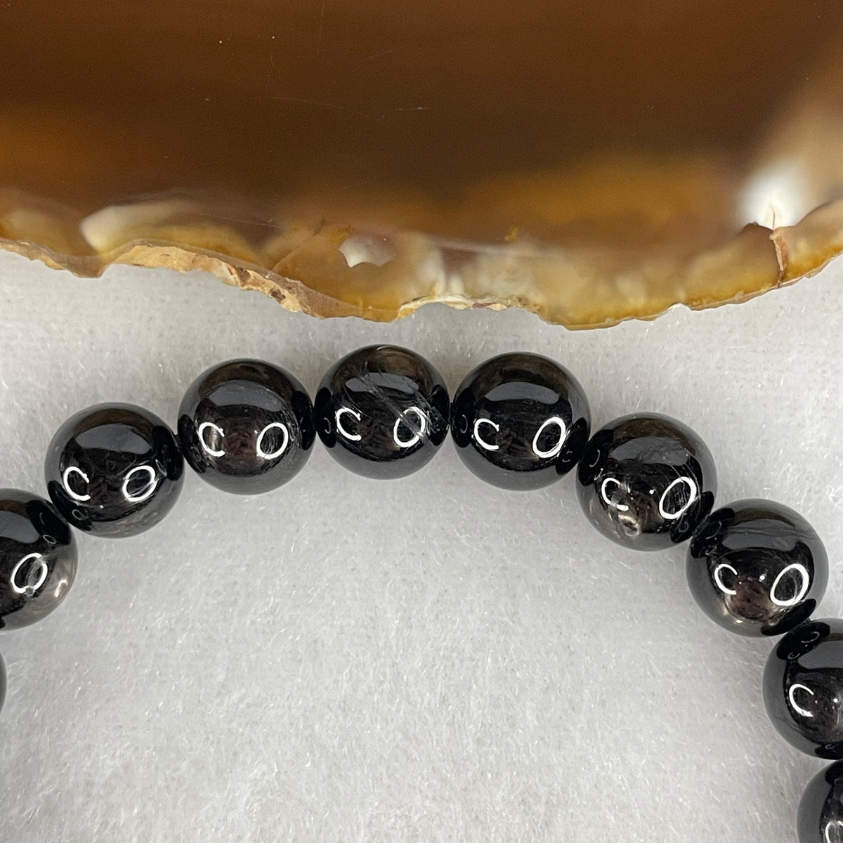 Certified Good Grade Natural Black Hypersthene Enstatite Beads Bracelet | 15.5cm Strand of 21 Matched 9.1mm Beads (26.91g | Metallic Silver Schiller Sheen | "Velvet Labradorite" Shielding & Laser Focus)