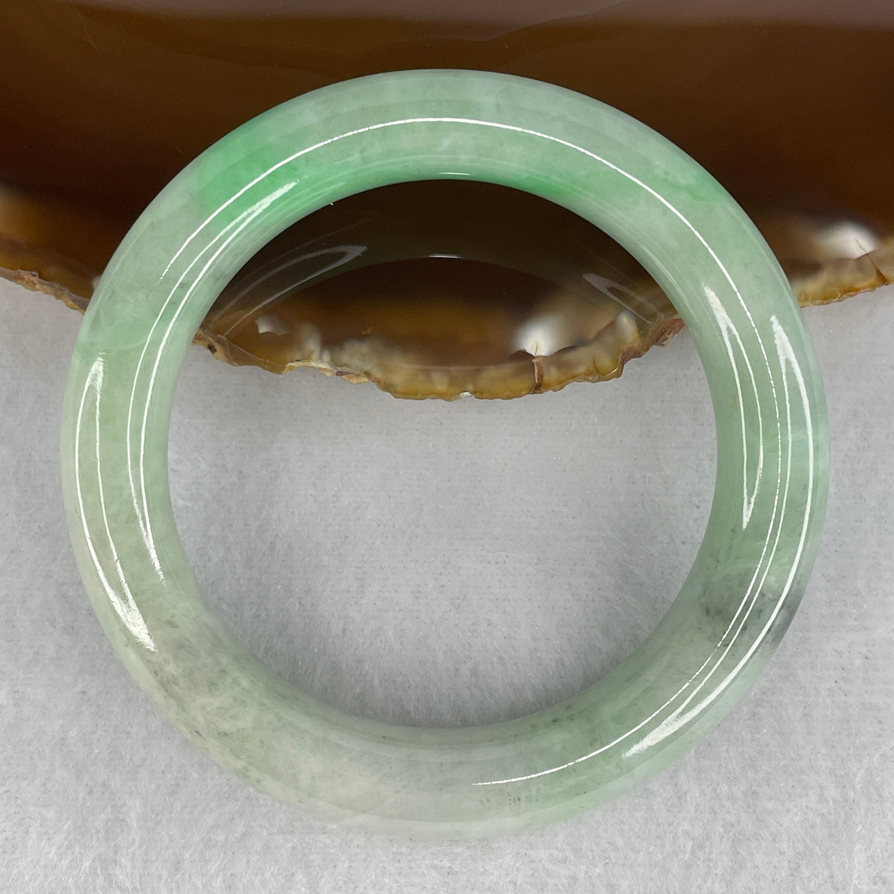 Natural Type A Light Green with Apple Green Jadeite Full Round Bangle | Untreated Fei Cui Round Bangle (57.71g | ID: 51.5mm | 11.5 x 9.8mm) (Very Very Slight Internal Line)