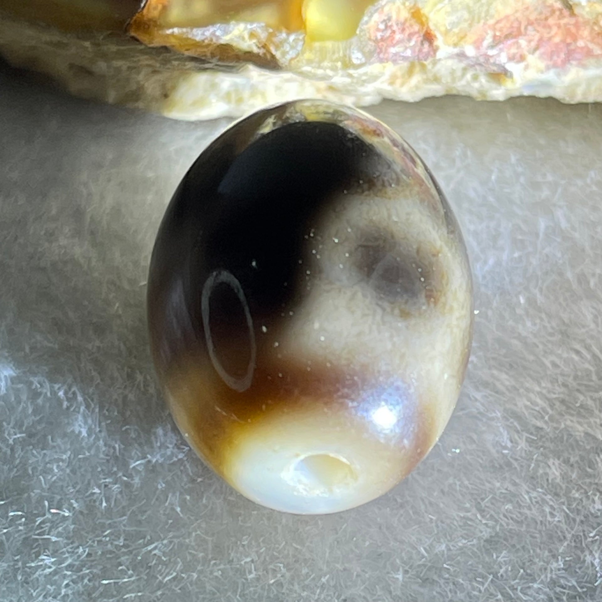 Natural Powerful Tibetan Old Oily Agate 4 Nectar Vessel Dzi Bead Heavenly Master (Tian Zhu) 花蜜容器天珠 3.36g 15.7 by 12.4mm - Huangs Jadeite and Jewelry Pte Ltd
