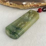 Type A Green with Yellow and Blueish Green Patches Jadeite Shan Shui with Guiren Benefactor seeking Enlightenment Pendant 18.17g 51.1 by 20.5 by 6.7mm - Huangs Jadeite and Jewelry Pte Ltd