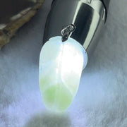 Type A Light Green Jadeite Leaf Pendant with S925 Sliver Clasps 4.31g 30.4 by 17.7 by 4.0mm - Huangs Jadeite and Jewelry Pte Ltd
