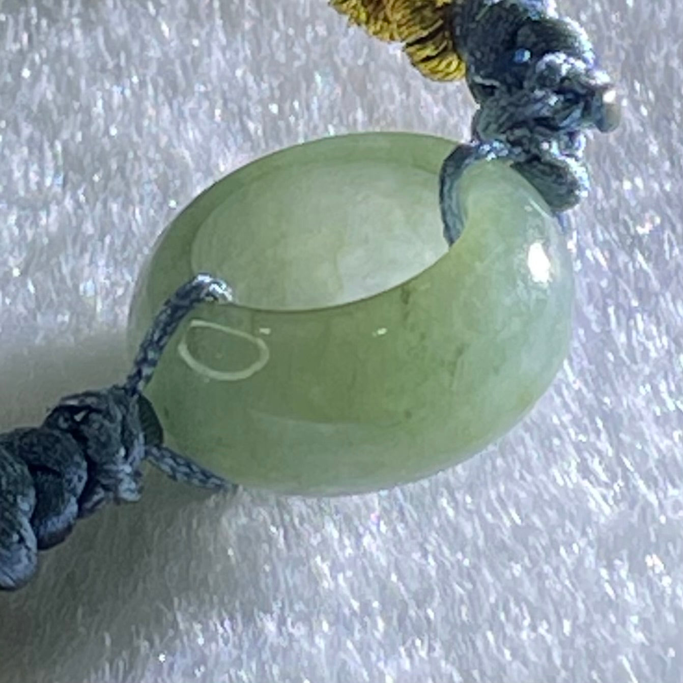 Type A Blueish Green Jadeite Ping An Kou String Bracelet 3.06g 14.9 by 6.8mm - Huangs Jadeite and Jewelry Pte Ltd