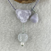 Natural Type A Light Lavender Jadeite Lotus Flower with Heart Shape on String Necklace 6.97g 14.5 by 16.8 by 8.8mm - Huangs Jadeite and Jewelry Pte Ltd