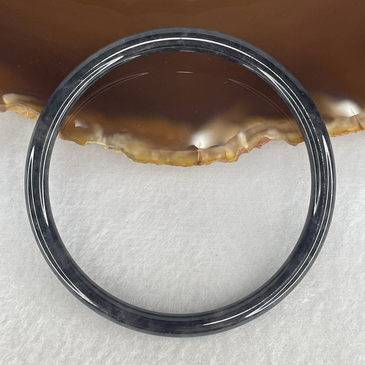 Natural Type A Wuji Grey Jadeite Bangle | 55.5mm Black-Grey Ink Pattern Slim Jade Bracelet (12.57g, 4.9x5.0mm (Close to Perfect)