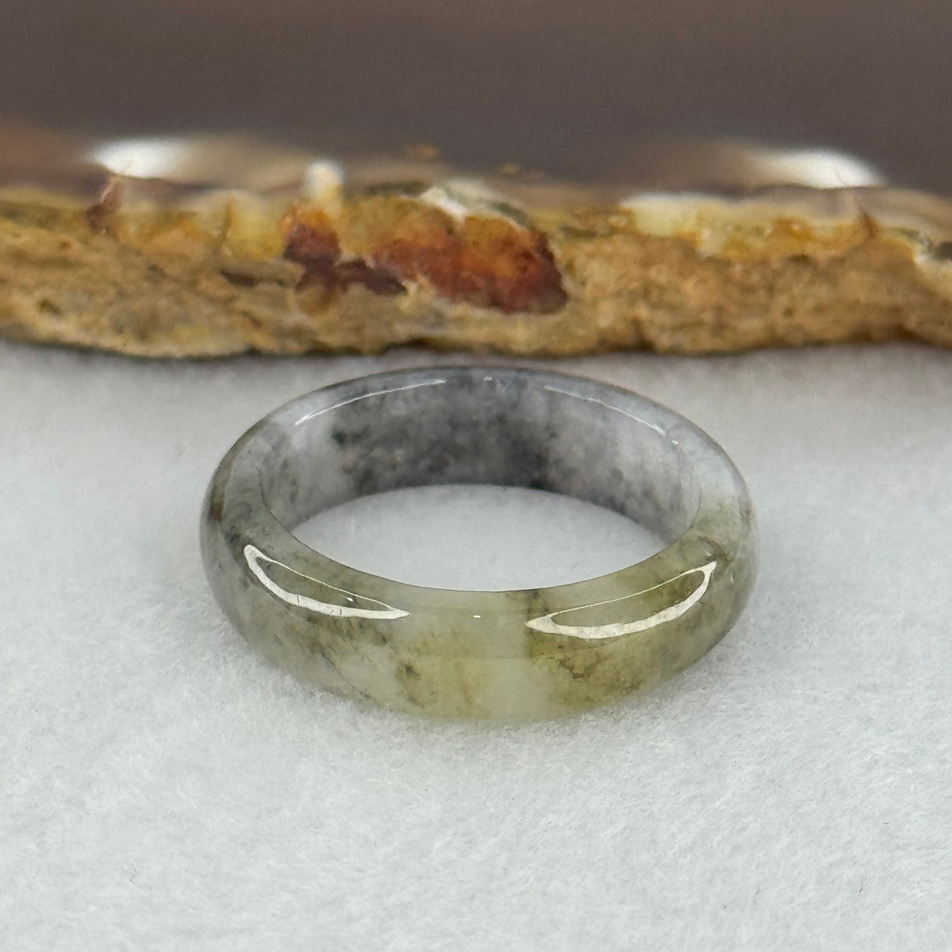 Type A Icy Wuji Black Grey with Yellow Jadeite Ring 3.21g 5.8 by 3.2mm US9.2 HK20.5 (Very Slight Internal Fine Line) - Huangs Jadeite and Jewelry Pte Ltd