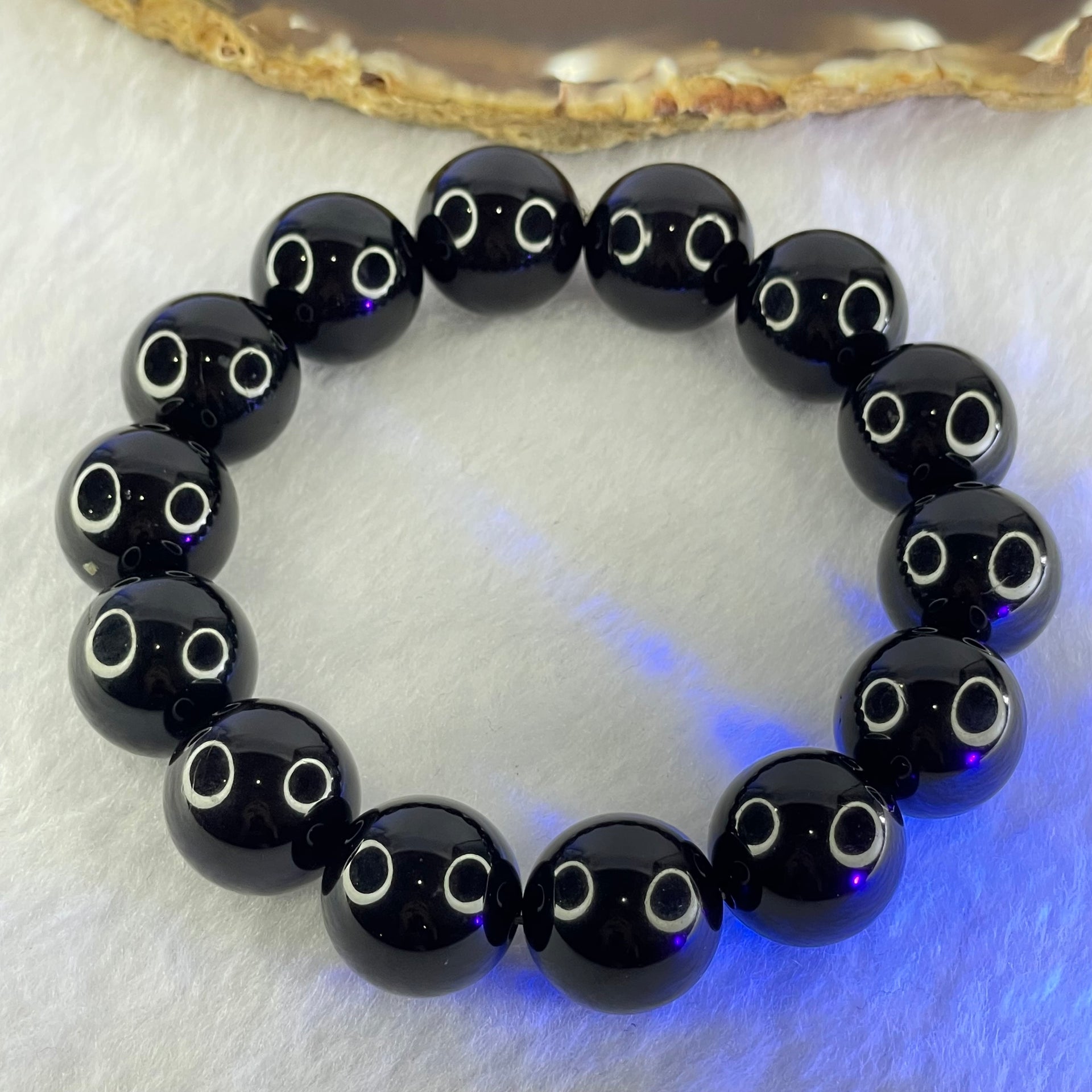 Special Grade Natural Black Gold King Amber Beads Bracelet 天然特一黑金王琥珀手链 28.85g 19cm 15.6mm 14 Beads - Huangs Jadeite and Jewelry Pte Ltd
