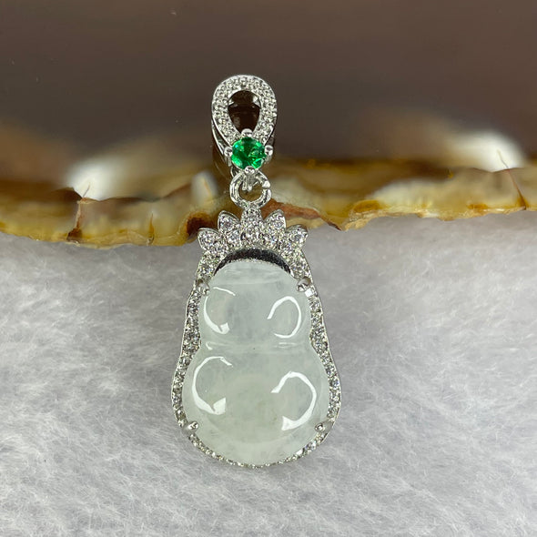 Type A Semi Icy White Jadeite Hulu in 925 Silver and Crystals 3.03g 21.4 by 13.8 by 5.2mm - Huangs Jadeite and Jewelry Pte Ltd