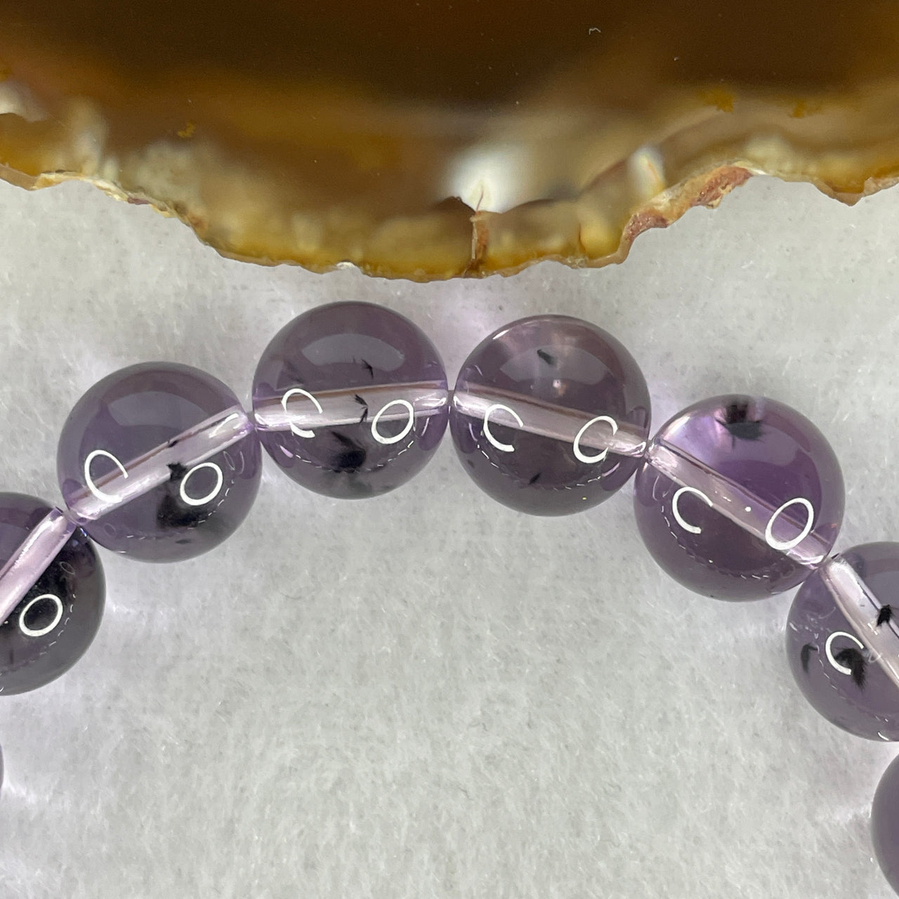 Special Series Certified Natural Amethyst with Hollandite Crystal Beads Bracelet | 100% Untreated "Starry Night" Gemstone Stretch Bracelet (39.469g | 11.8mm Beads | 18 Beads | 17cm)