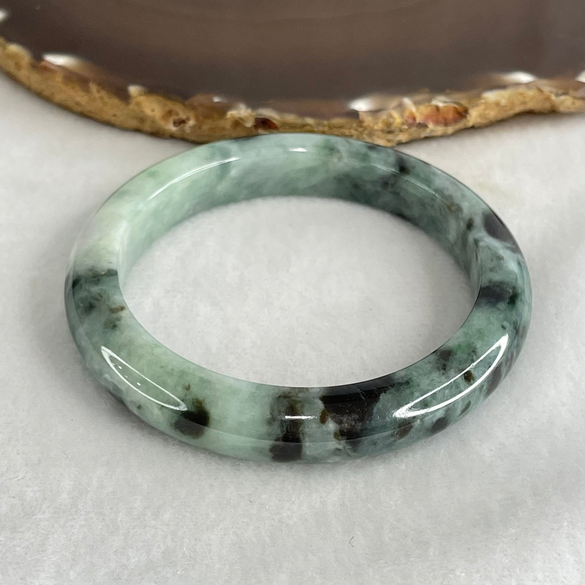 Type A Light Blueish Green with Dark Blueish Green Piao Hua Jadeite Bangle 54.41g Inner Diameter 56.9mm 11.1 by 8.9mm (Very Slight Internal Lines) - Huangs Jadeite and Jewelry Pte Ltd