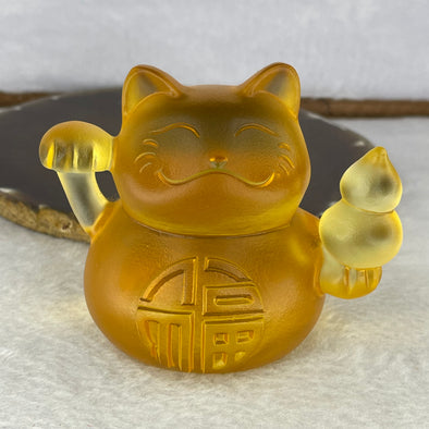 Liu Li Gold Fortune Cat 487.4g 72.7 by 90.0 by 68.7 mm - Huangs Jadeite and Jewelry Pte Ltd
