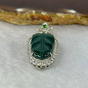Type A ICY Blueish Green Jadeite Leaf in S925 Silver with Crystals Pendent 7.30g 23.5 by 13.5 by 3.0mm - Huangs Jadeite and Jewelry Pte Ltd