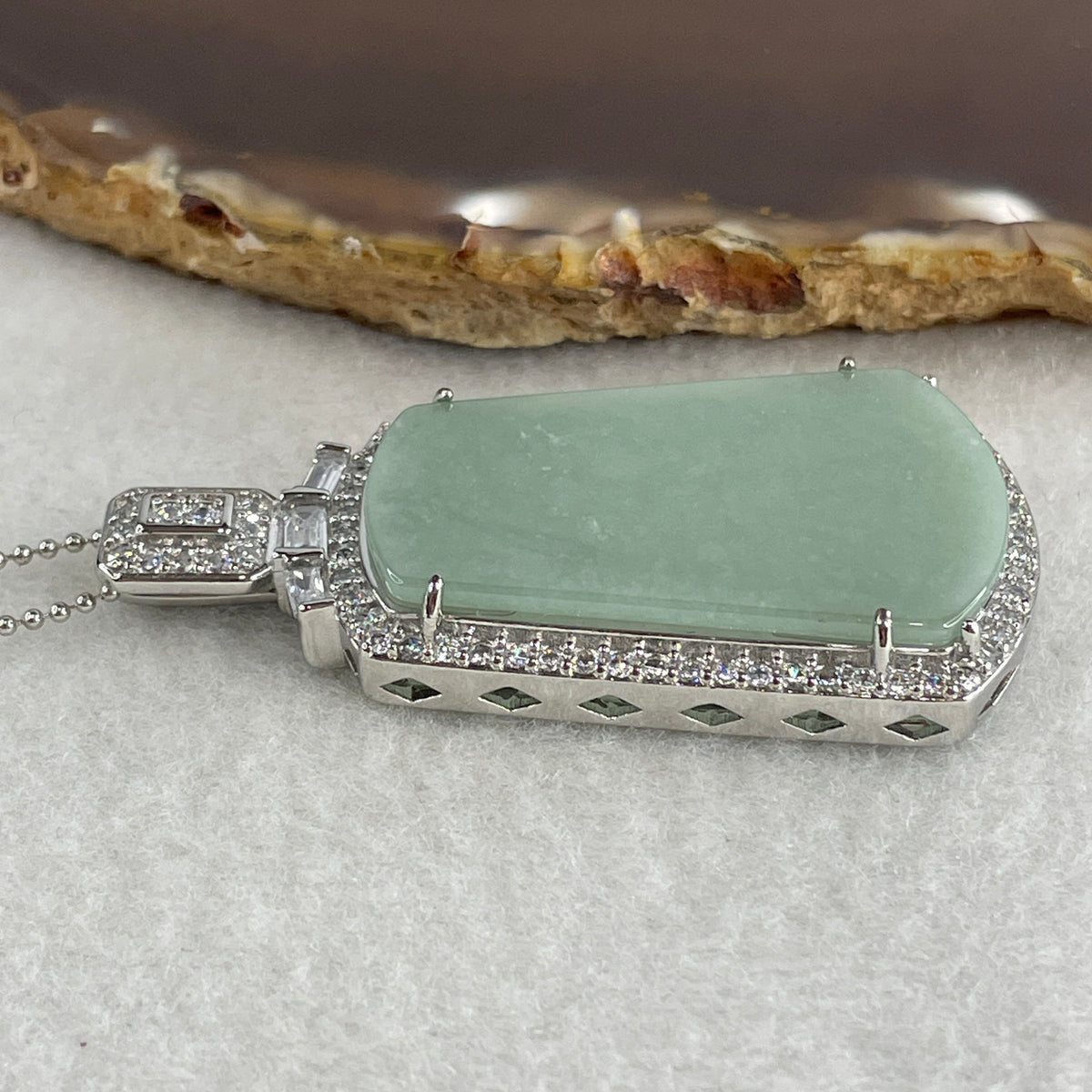 Natural Type A Semi Icy Blueish Green Jadeite Wushipai Necklace in S925 Silver | (17.84g | 42cm S925 | 37.0 x 24.0 x 2.0mm | Unobstructed Peace & Supreme Protection Anchor, Feng Shui Harmony & Executive Calm Necklace) - Huangs Jadeite and Jewelry Pte Ltd