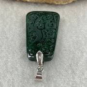 Natural Type A Old Mine Full Green Jadeite Wu Shi Pai Flower Carving Pendant | Peace Plaque & Floral Talisman (5.19g | 30.2 x 17.6 x 3.8mm) - Huangs Jadeite and Jewelry Pte Ltd