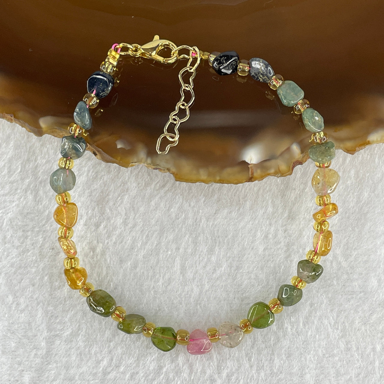 Natural Tourmaline Crystal Irregular Beads with Charm Bracelet 4.17g 16cm 5.6mm 23Beads