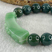 Type A Burmese Old Mine Blueish Green Jadeite Beads with Green Jadeite Twin Koi Fish and Flower Bracelet 60.96g 12.8mm 12 Beads 51.5 by 10.4 by 14.4mm - Huangs Jadeite and Jewelry Pte Ltd