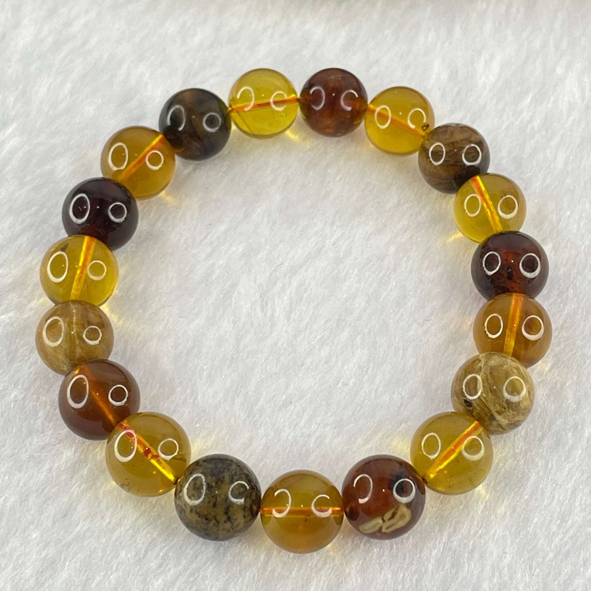 Natural Mixed Color Amber Beads Bracelet 9.41g 15.5cm 9.9mm 19 Beads - Huangs Jadeite and Jewelry Pte Ltd