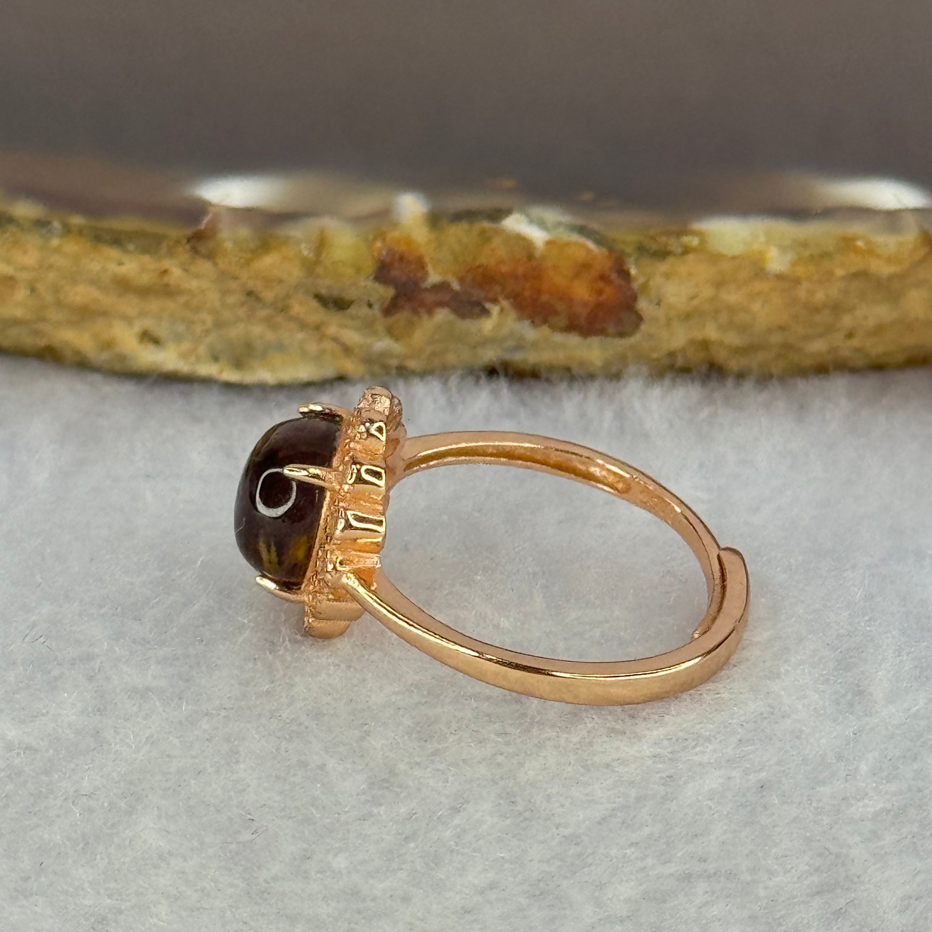 Good Grade Natural Auralite 23 in S925 Silver Rose Gold Color Ring (Adjustable Ring) 2.05g 8.0 by 4.5mm - Huangs Jadeite and Jewelry Pte Ltd