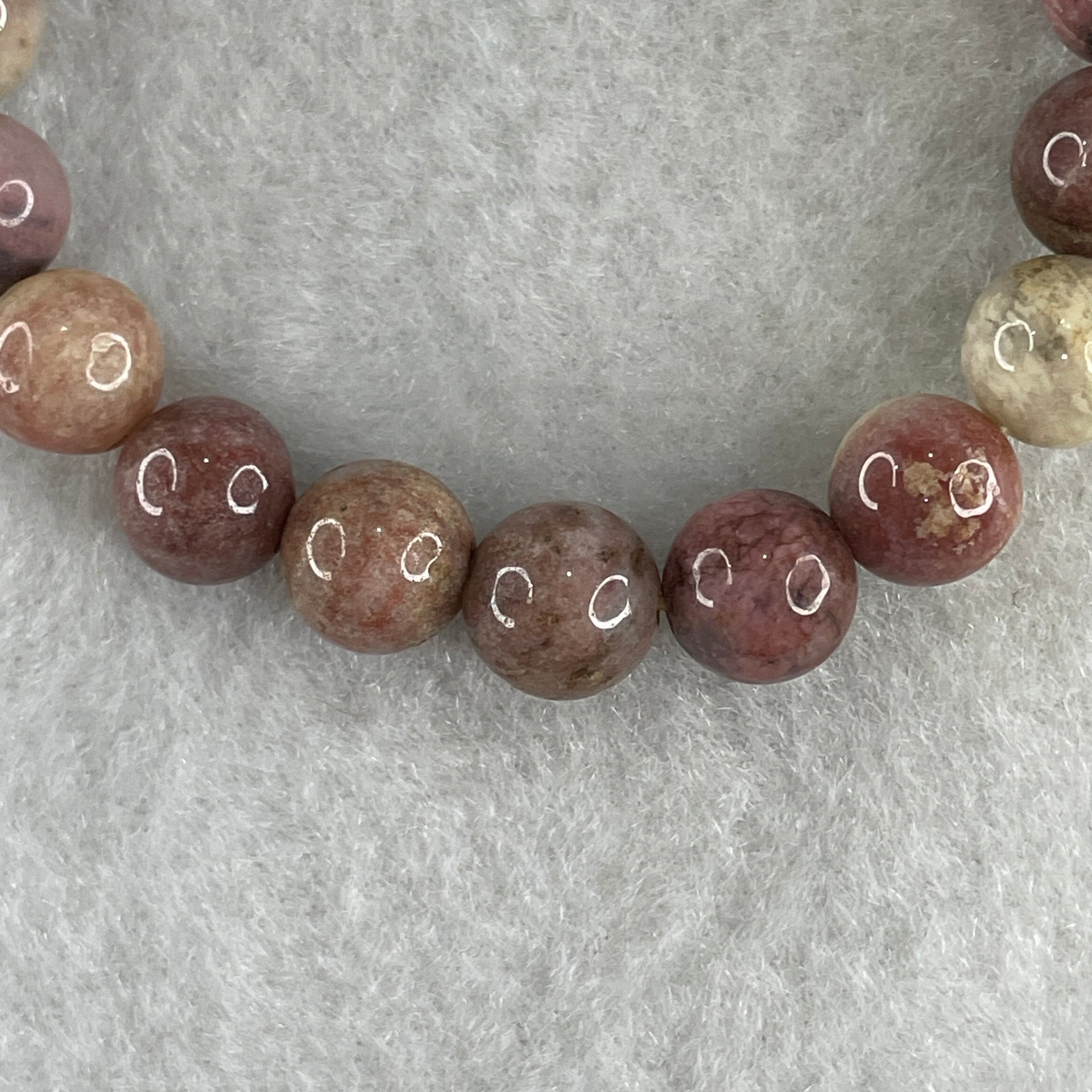 Natural Dark Pink Rhodonite Beads Bracelet 16.08g 14cm 8.1mm 22Beads - Huangs Jadeite and Jewelry Pte Ltd
