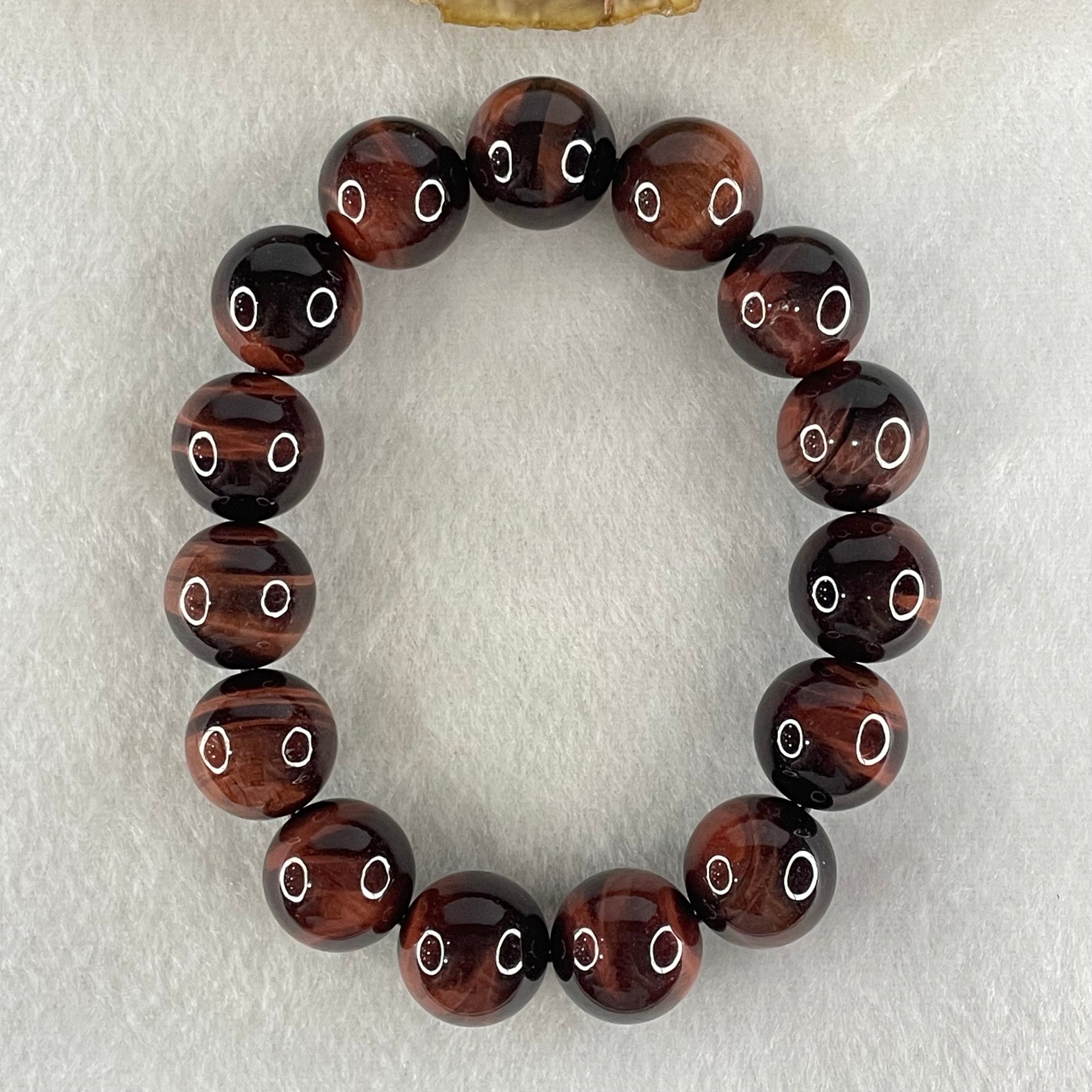 Natural Red Tiger's Eye Quartz Beads Bracelet 59.31g 16.5cm 14.1mm 15 Beads - Huangs Jadeite and Jewelry Pte Ltd