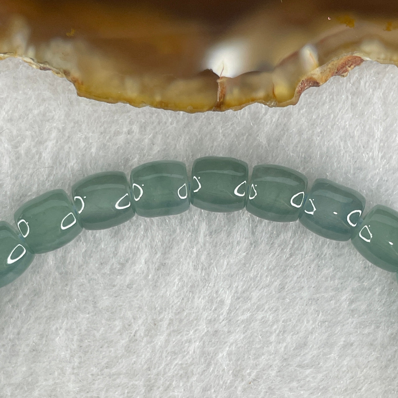 Natural Type A Semi Icy Blueish Green Jadeite Lulutong Beads Bracelet 15.82g 16cm 6.6mm 28 Beads