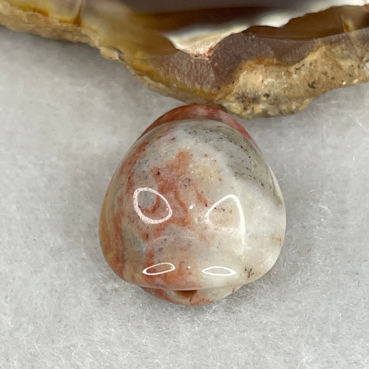 Natural White & Red Agate Turtle Shell Charm Pendant | Carved Carnelian Agate Longevity Talisman (4.20g | 19.3 x 15.8 x 11.1mm)