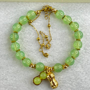 Green Chalcedony Beads and Peanut in Gold Color Bracelet 15.97g 14cm 8.1mm 16 Beads - Huangs Jadeite and Jewelry Pte Ltd