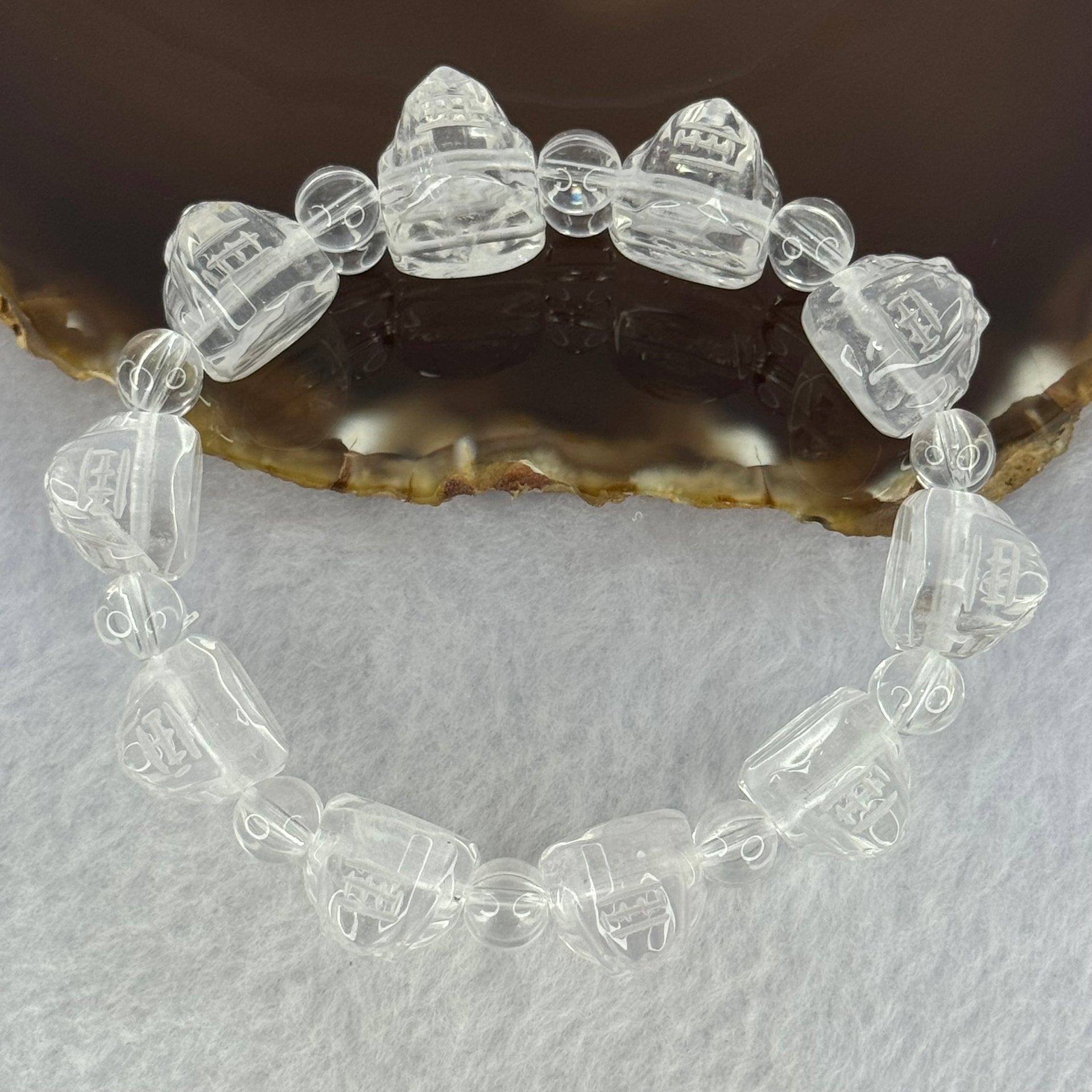 Natural Clear Quartz Dragon Turtle and Beads Bracelet 57.77g 17cm 18.3 by 13.5 by 11.9mm 10 Dragon Turtle - Huangs Jadeite and Jewelry Pte Ltd