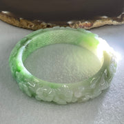 Type A Green with Faint Lavender Jadeite Deer with Ruyi and Flowers Bangle Inner Diameter 60.5mm 12.9 by 10.6mm and Pendant 58.6 by 12.9mm Total 153.67g - Huangs Jadeite and Jewelry Pte Ltd